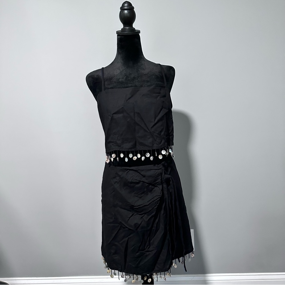NWT Jason Wu Black Mother of Pearl Fringe Beaded 2 Piece Skirt Set